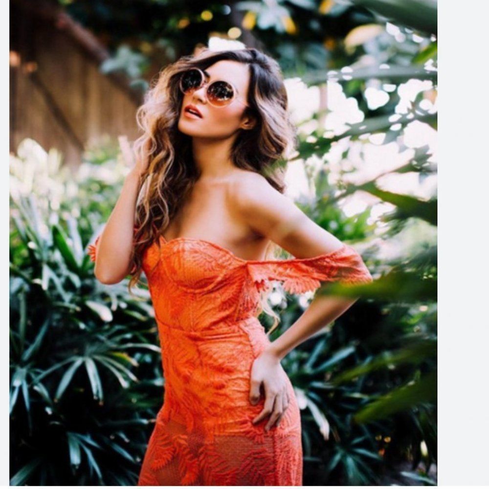 Euc Lovers & Friends "Breathless" coral lace midi dress